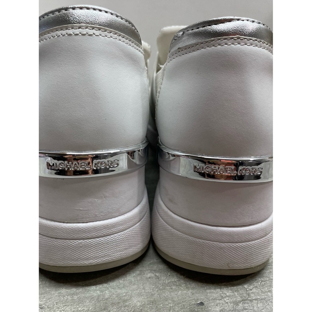 Michael Kors Felix Slip On Sneakers Womens 7 White Silver Mesh Logo Excellent - Picture 6 of 16